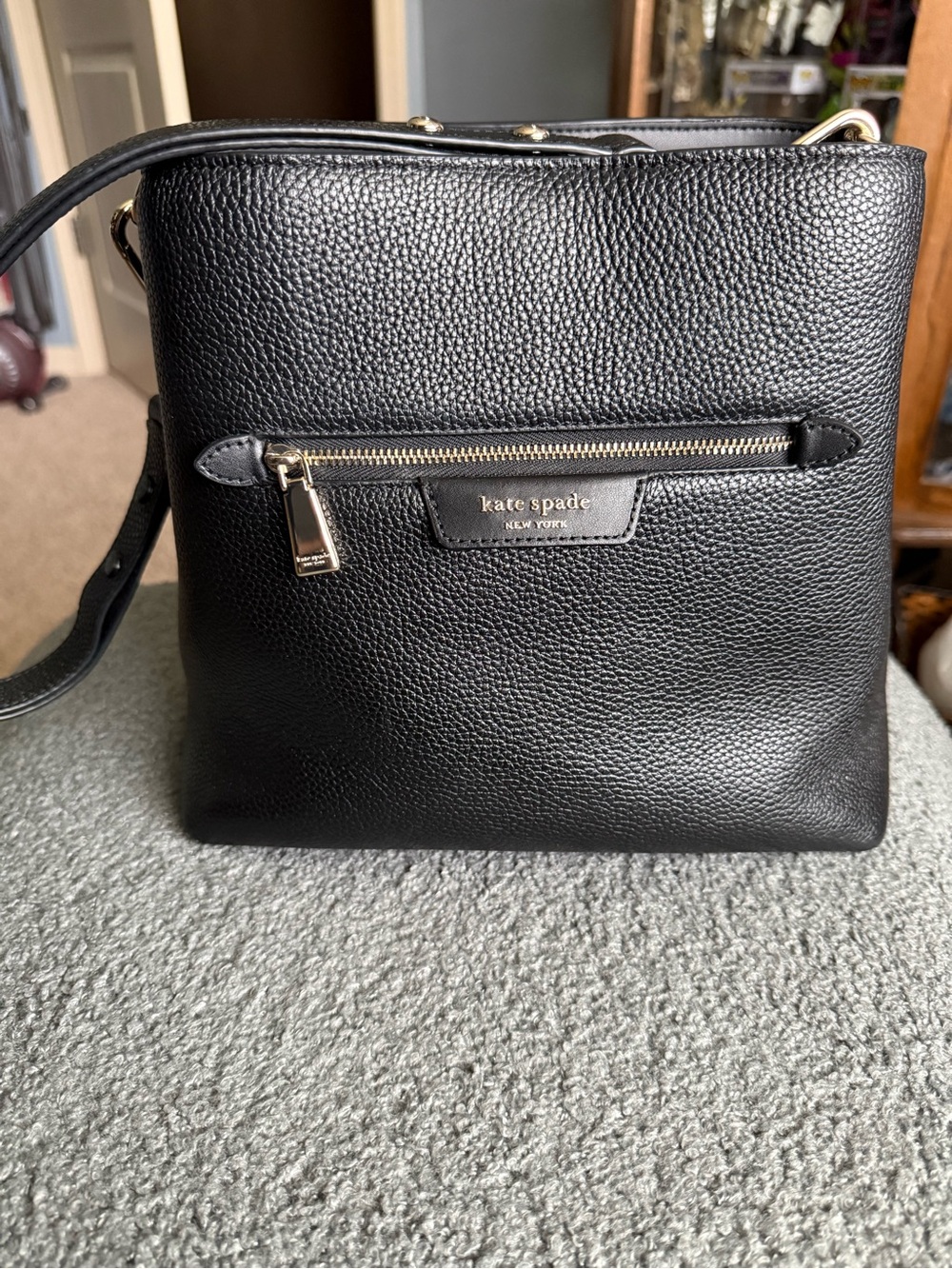 kate spade Black Pebbled Leather Crossbody with Front Zip
